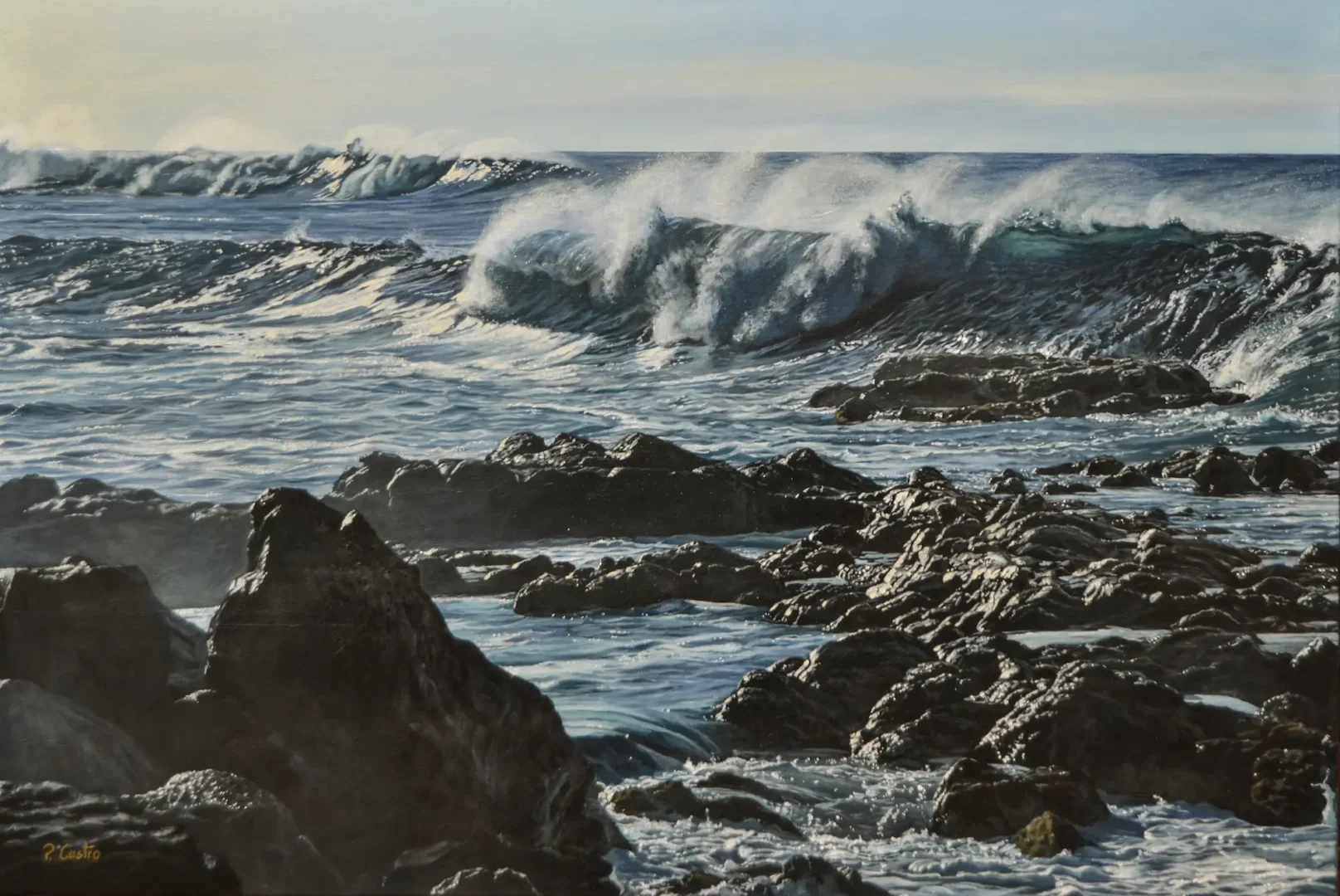 Mar de fondo en Bajamar - acrílico sobre lienzo - 90x60cm. El Arte de Pedro Castro Piñeiroa.