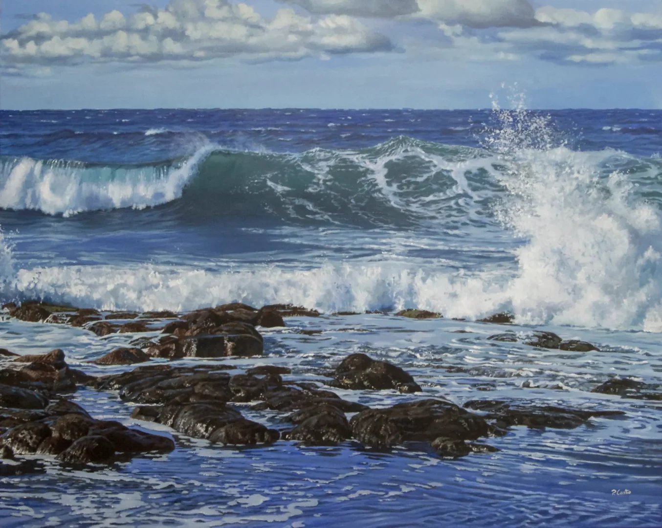 Oleaje y rocas volcánicas en Bajamar, obra de Pedro Castro Piñeiroa