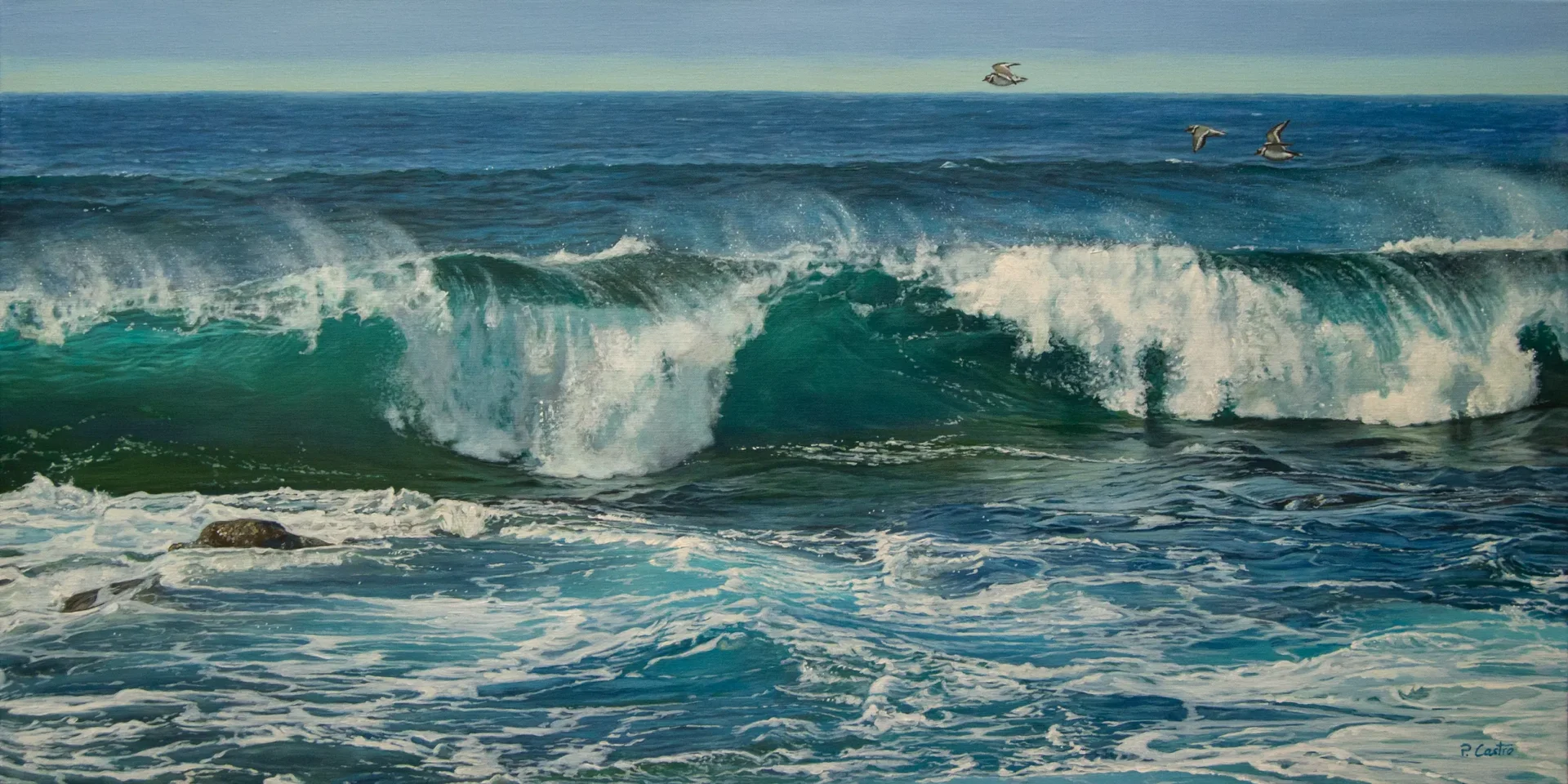 Aladas del mar -Acrílico sobre lienzo - 120x60cm. El Arte de Pedro Castro Piñeiroa.