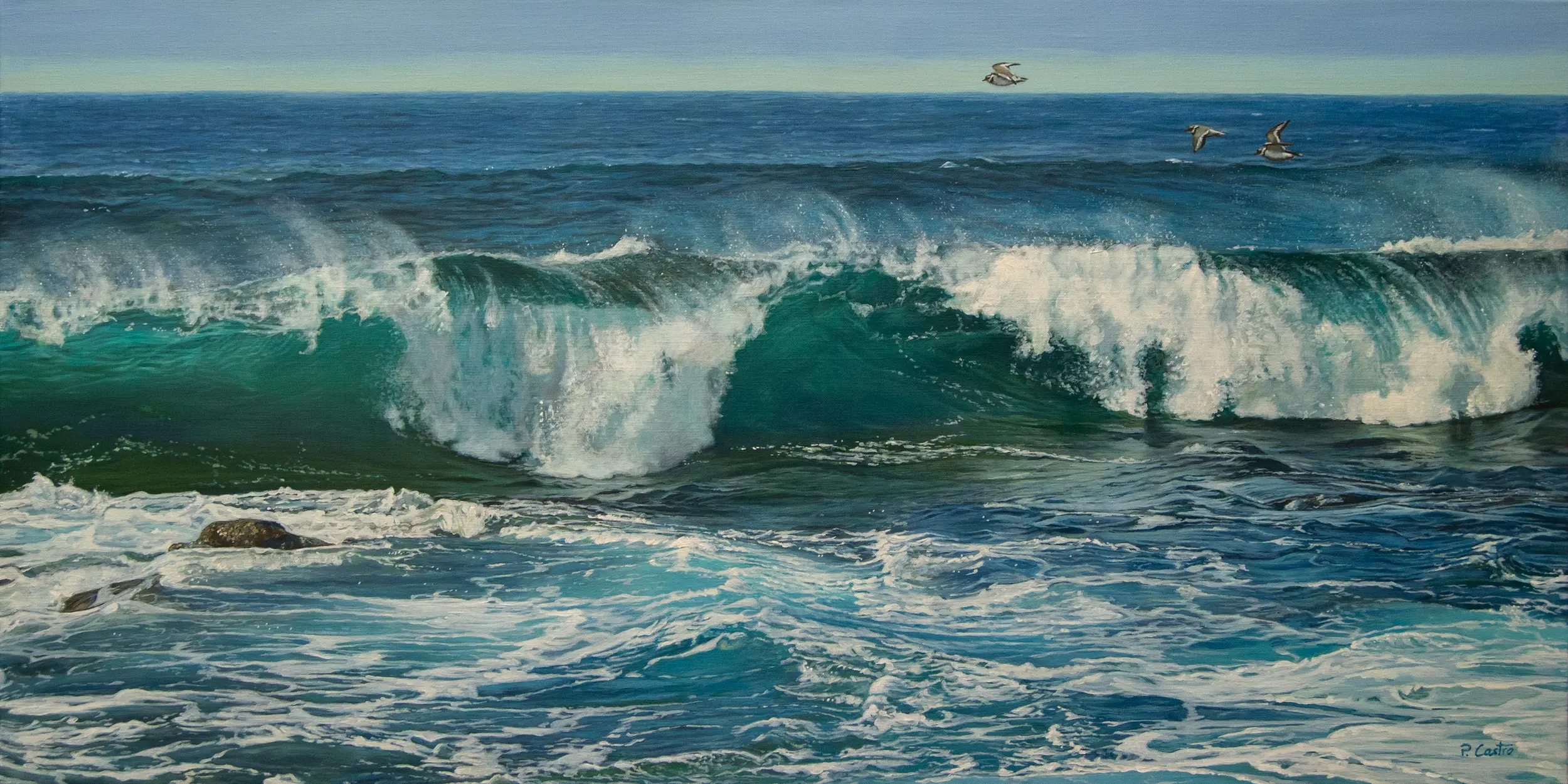 Aladas del mar -Acrílico sobre lienzo - 120x60cm. El Arte de Pedro Castro Piñeiroa.